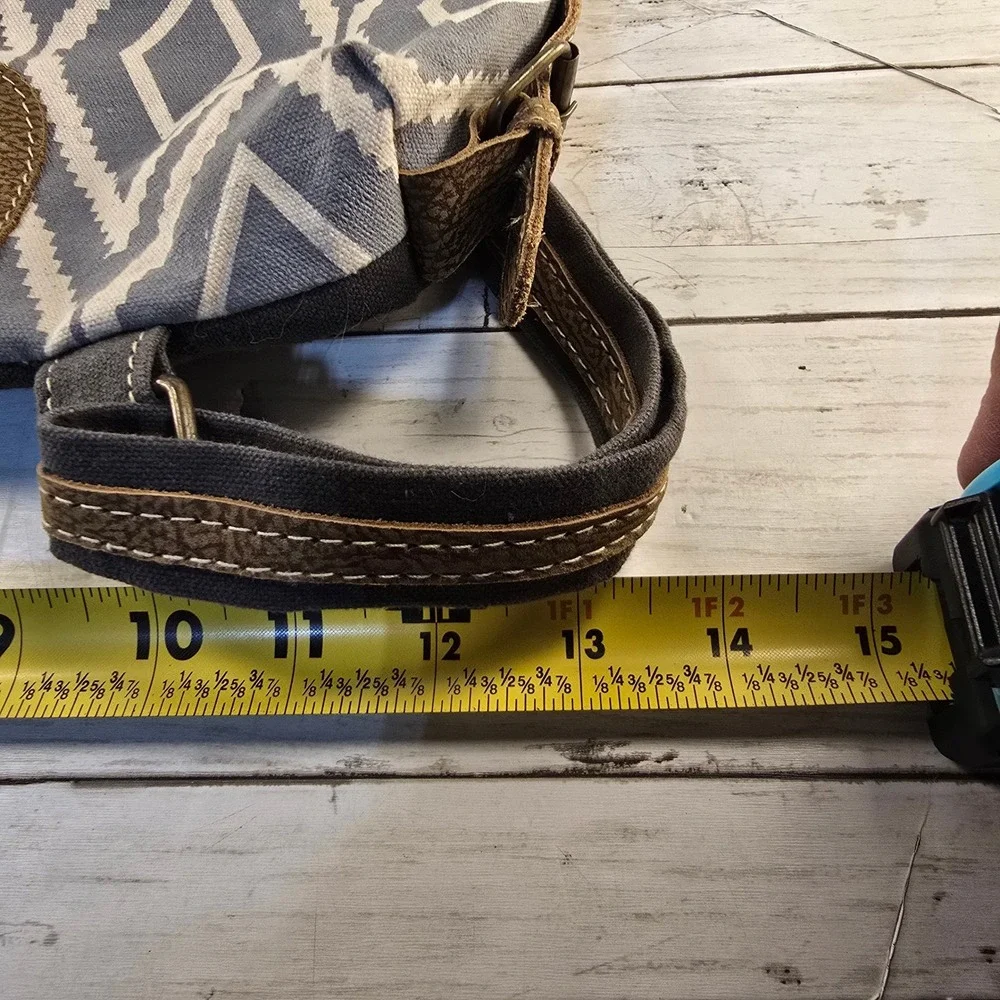 Myra Bag Canvas and Hair-on-Hide Leather Backpack Geometric Diamond Gray Brown